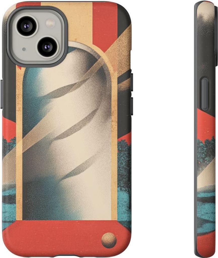Surreales Spiralportal mit Bäumen und Kugeln – Hülle Kompatibel mit iPhone 14