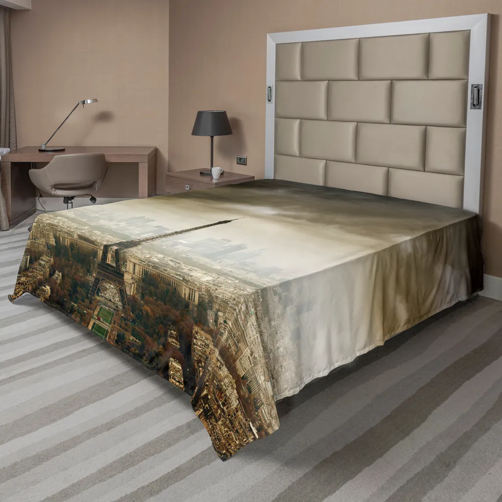Drap plat décoratif Paris pour chambre d'amis 244x205 cm beige doux