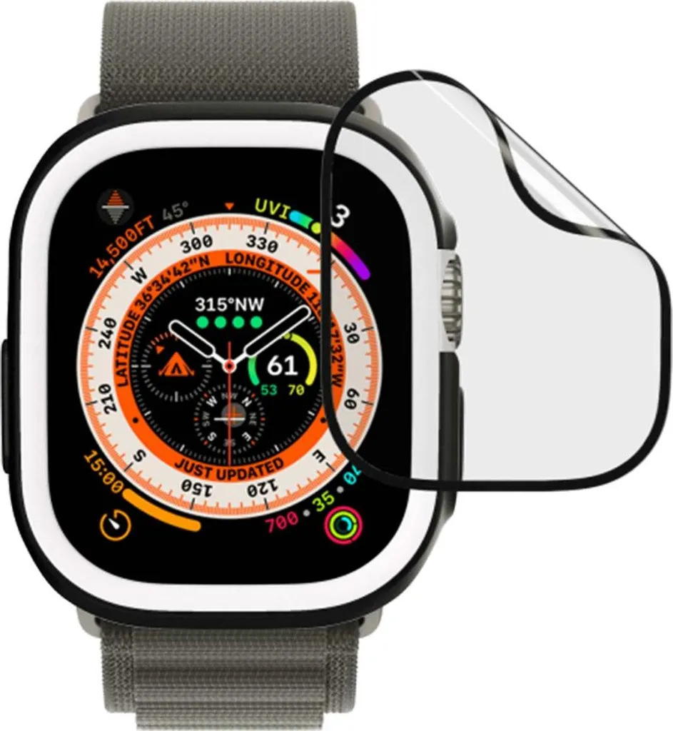 Rhinoshield, vetro protettivo 3D per Apple Watch Ultra con cornice flessibile antiurto, trasparente