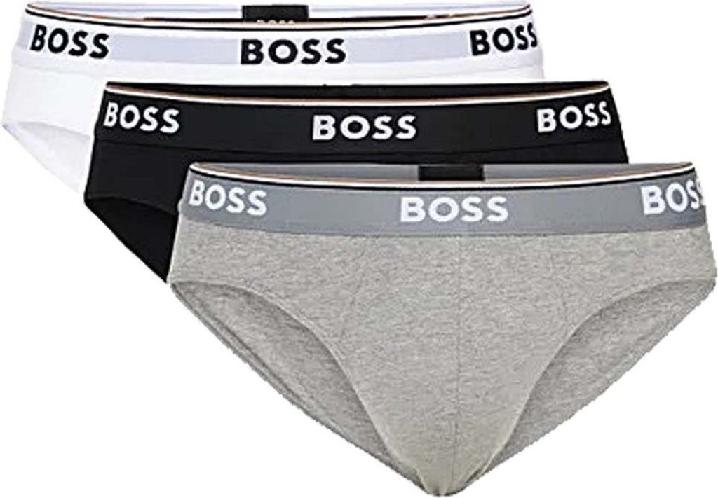 BOSS Herren Slips, 3er Pack - Briefs, Logobund, Baumwolle Stretch Weiß/Grau/Schwarz XL