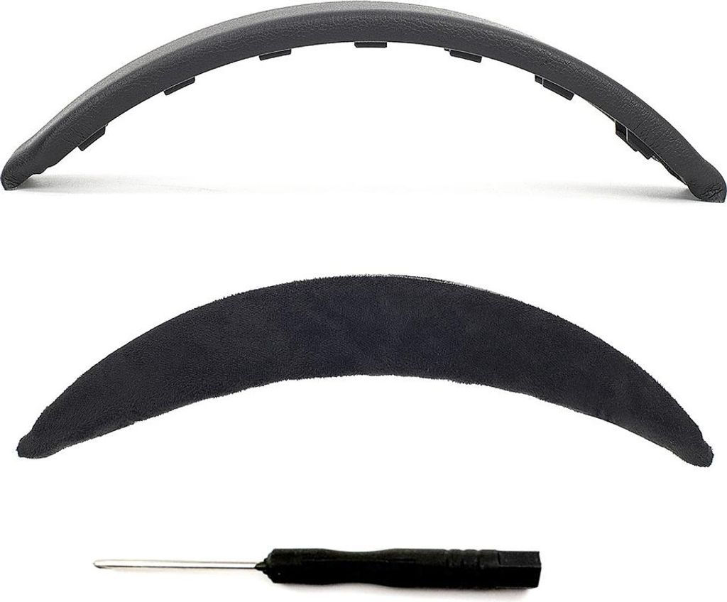 A black replacement headband cushion and a small screwdriver are displayed against a white background.
