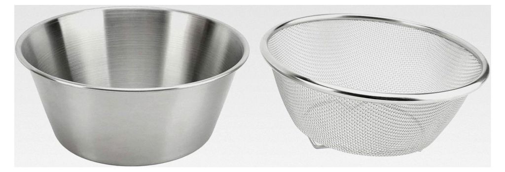 Edelstahl Sieb- und Schüsselset, Ø 16 cm, Küchensieb für Nudeln, Reis, Obst und Gemüse, stapelbare Salatschüsseln