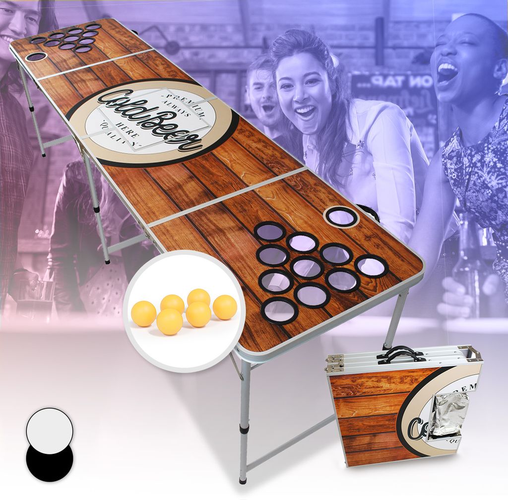 Beercup Beer Pong Tisch für Partyspiele, Klappbarer Bierpong Tisch, Bier Pong Tisch Set mit Redcups-Becherhalter, Beerpong Spiel Tisch, Höhenvers...
