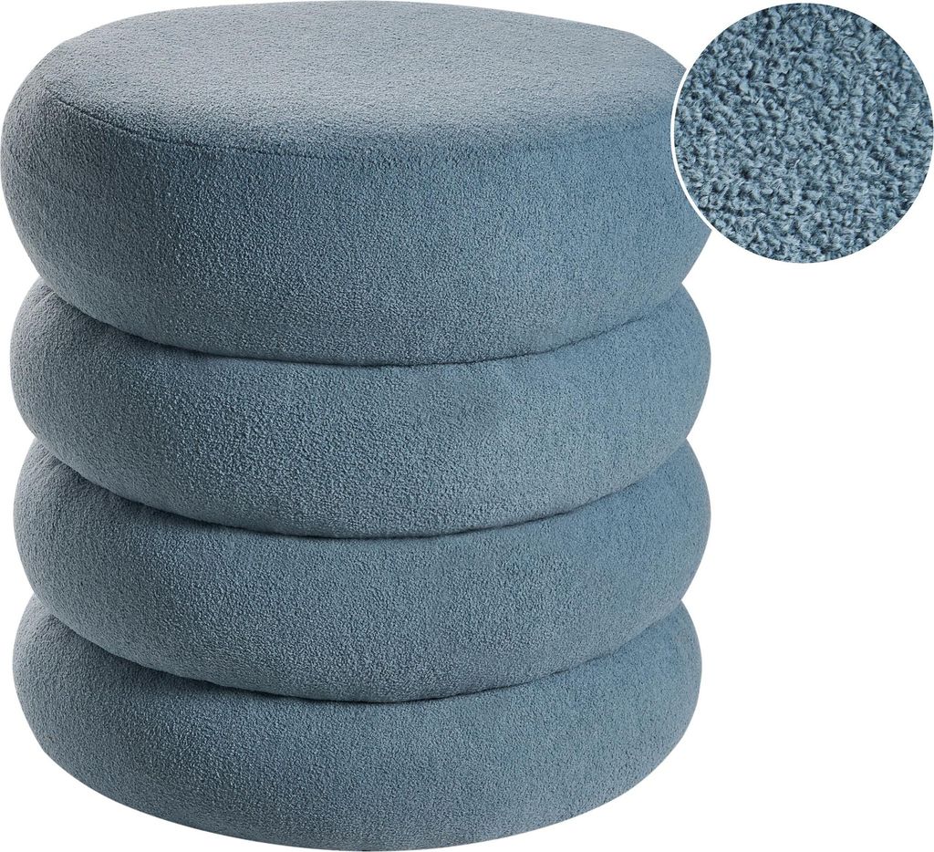 BELIANI Pouf Weiß Bouclé 55 cm mit Knopfsteppung Rund Modern Glamourös Sitzhocker Ottoman Fußhocker Schemel für Wohnzimmer Schlafzimmer