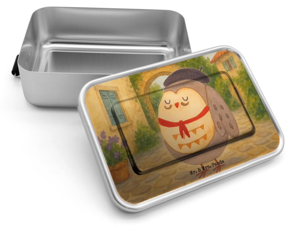 Mr. & Mrs. Panda Lunchbox Eule Frankreich Design - Weiß - Geschenk, Eulen, Französisch, Metall Brotdose, Frühstücksbox, Das Leben Ist schön, g...
