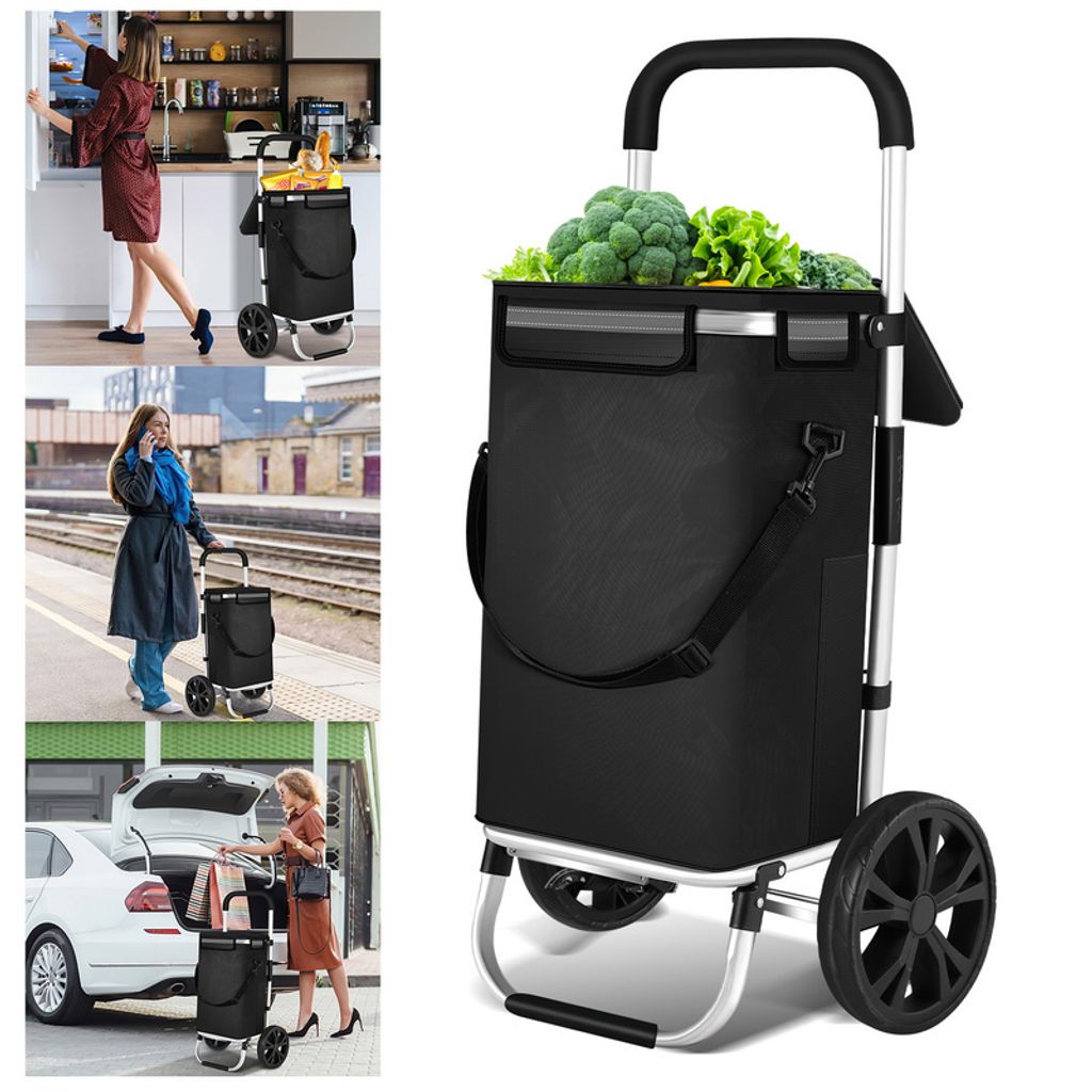 Clanmacy 3in1 Einkaufstrolley mit Rädern 40L bis 40 kg Shopping Trolley Einkaufswagen mit Kühlfach 2 Rollen