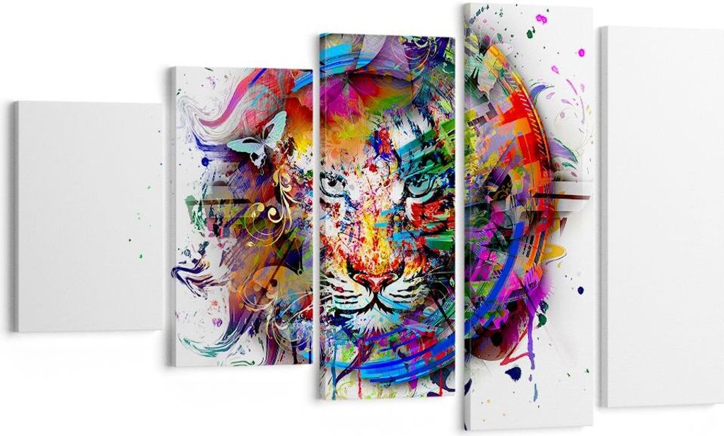 Bild auf Leinwand - Leinwandbild - Abstraktion Tiger Skizze Dschungel - 100x60cm - Wand Bild - Wanddeko - Leinwanddruck - Bilder - Kunstdruck - Lei...