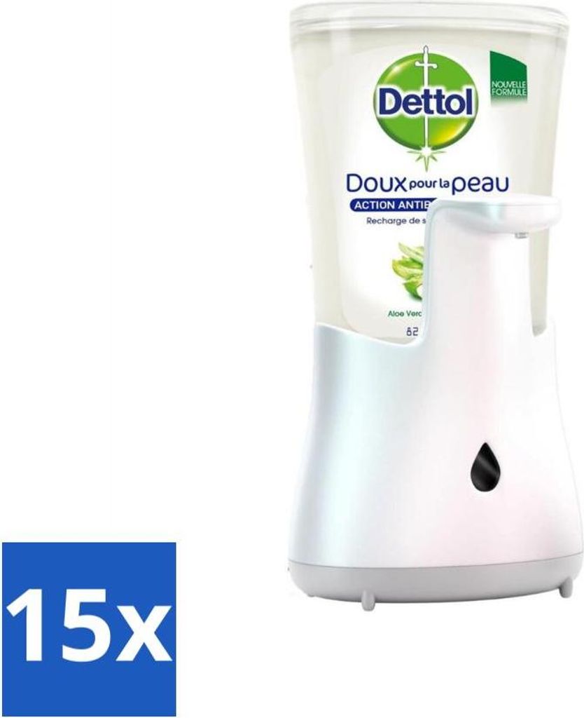 Dettol - Automatischer Seifenspender - No-Touch Silber mit Aloe Vera - 250 ml - Vorteilspack - 15 Stücke