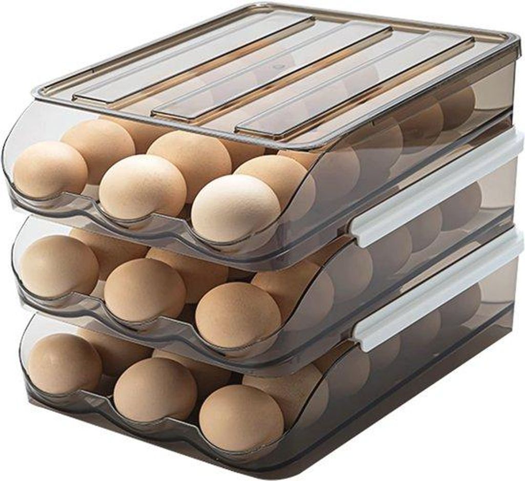 Selbstrollende Eierstander - Stauraumfähige Eierbox für den Kühlschrank mit Abdeckung