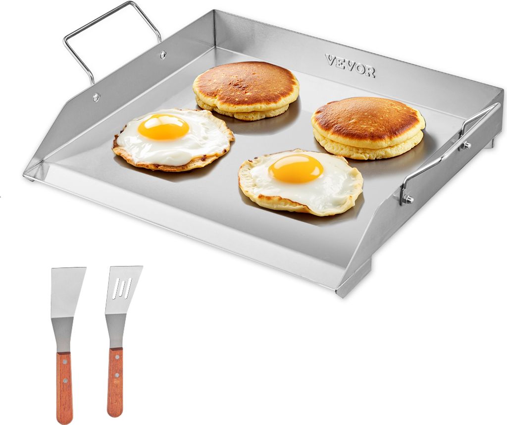VEVOR Grillpfanne Grillpfanne aus Edelstahl, Universal-Rechteckpfanne (448 x 370 mm) zum Grillen von Teppanyaki, Haushaltskochgeschirr mit Griffen