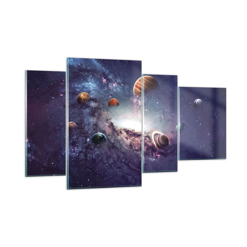 Bilder auf glas - 4 Teile - Kosmos Planeten die Sterne - 120x70cm - Glasbilder - Wandbilder - Bilder - zum Aufhängen bereit - Wanddekoration aus G...