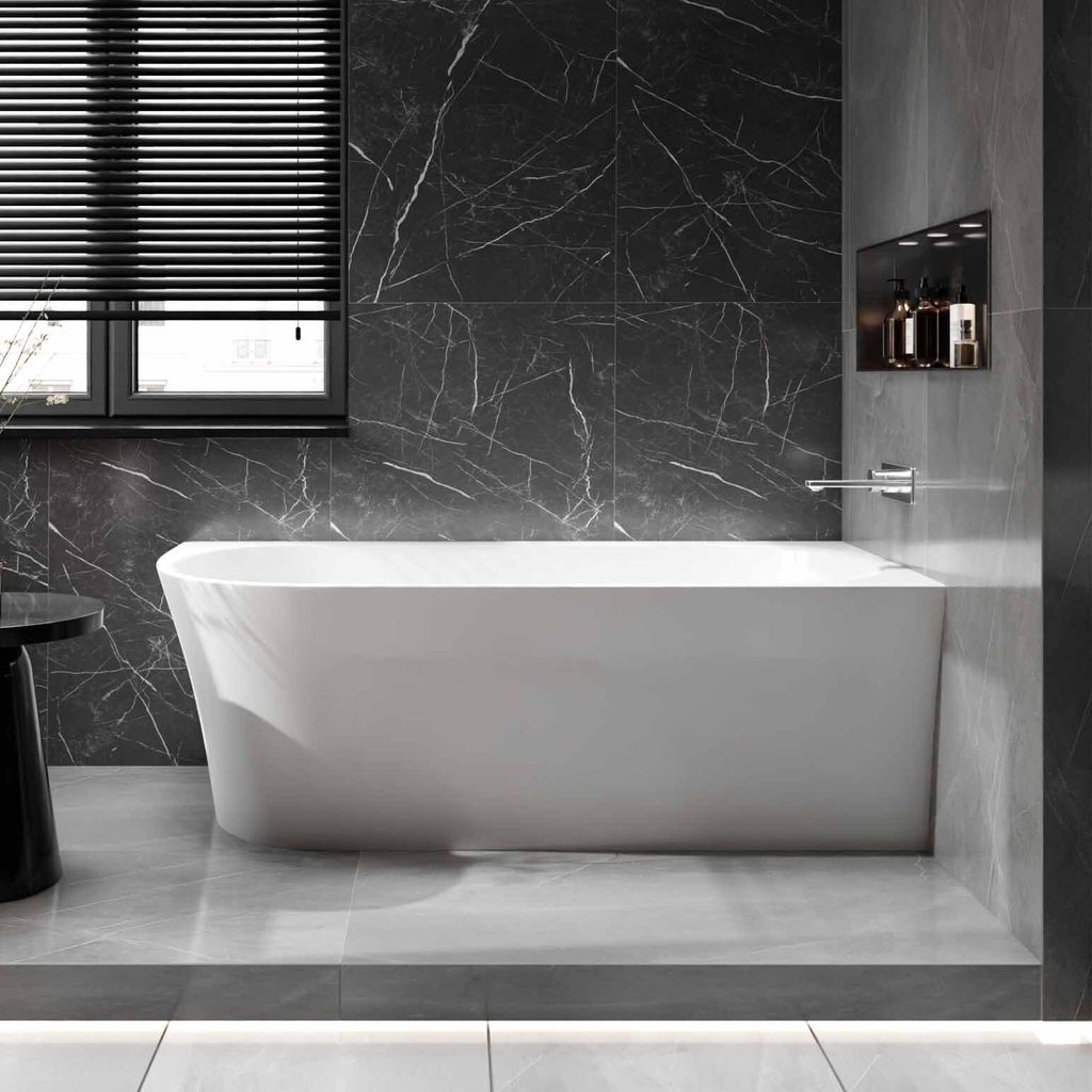 Halb freistehende Raumsparbadewanne NORA CORNER Acryl Weiß - 170 x 80 cm - Einbau Rechts
