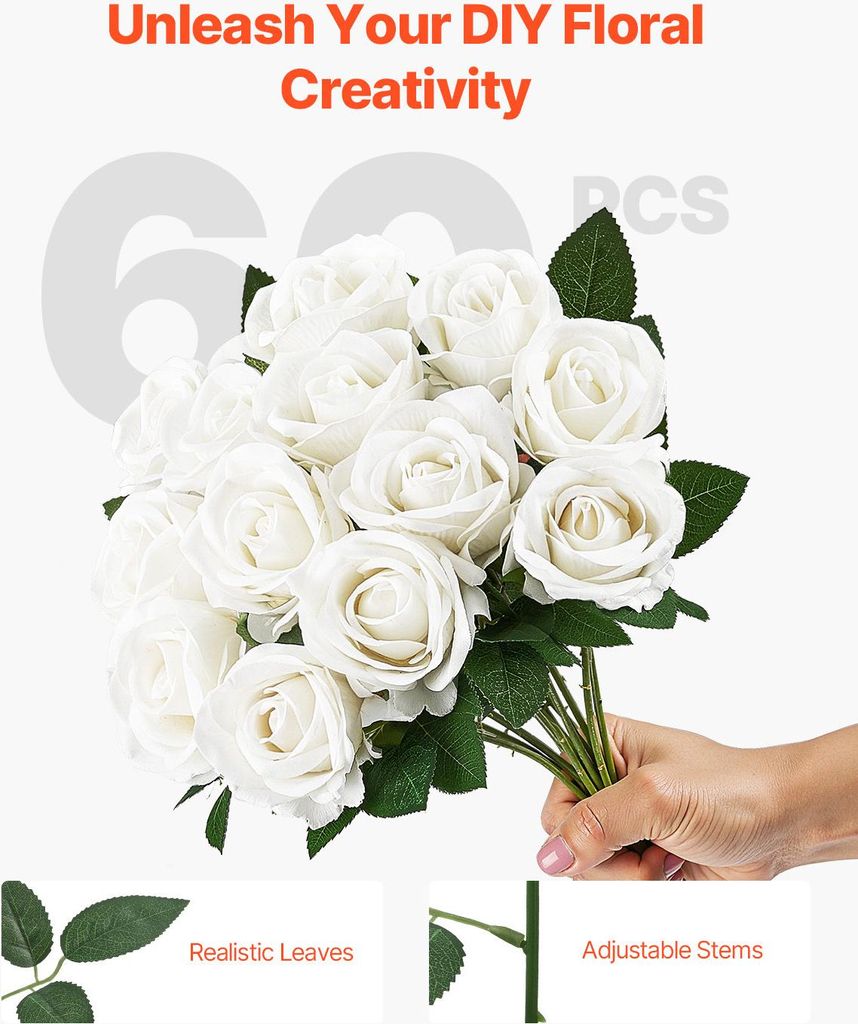 SucceBuy Kunstrosen Weiß 60 Stück Künstliche Blumen