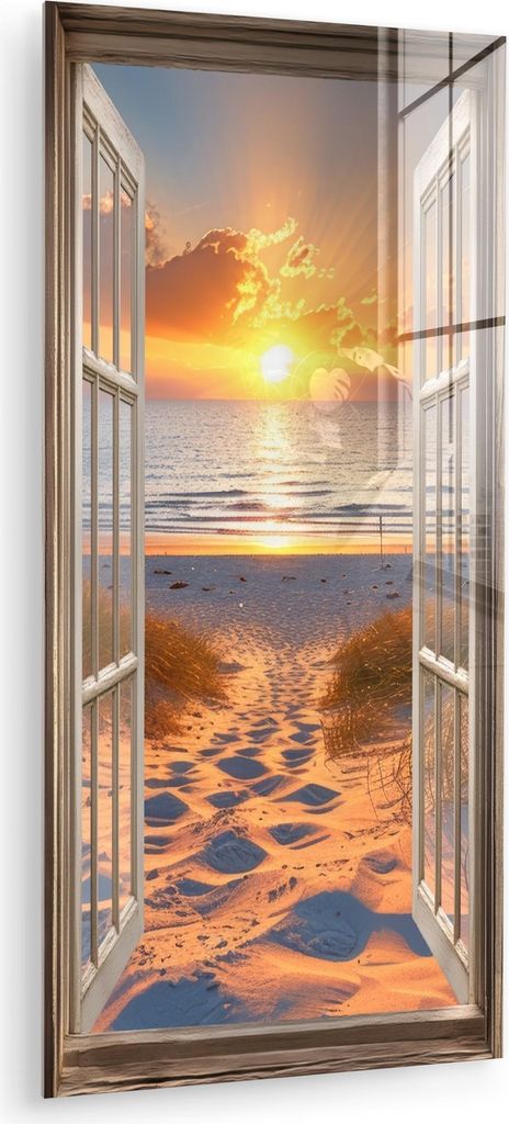 MuchoWow Glasbilder - Bilder auf Wandbild - Foto auf Glas Durchblick - Strand - Dünen - Sonnenuntergang 60x120 cm Wanddekoration aus Glas - Acrylg...