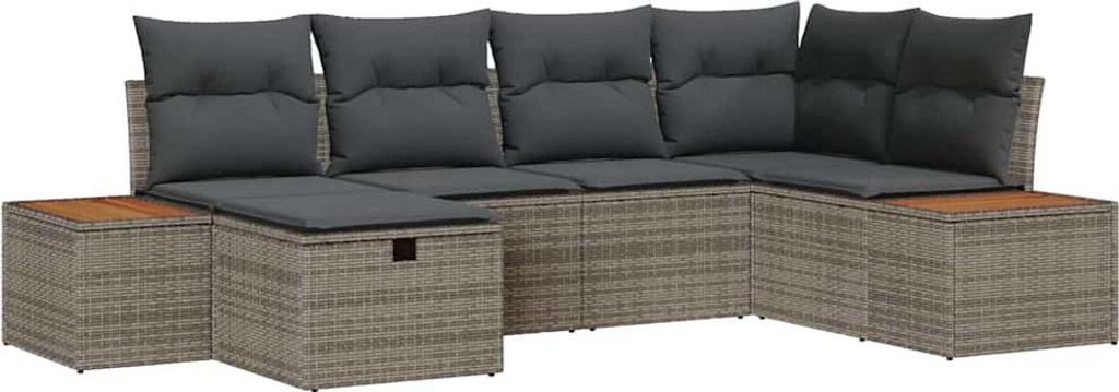 vidaXL Gartensofa-set mit Kissen mit Speicher Grau Poly-Rattan