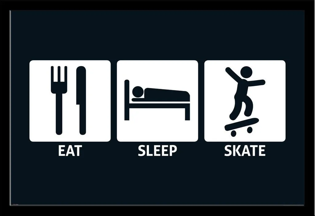Maxi Poster Skate Eat Sleep Cornice Nera Shinsuke Acrilico Infrangibile