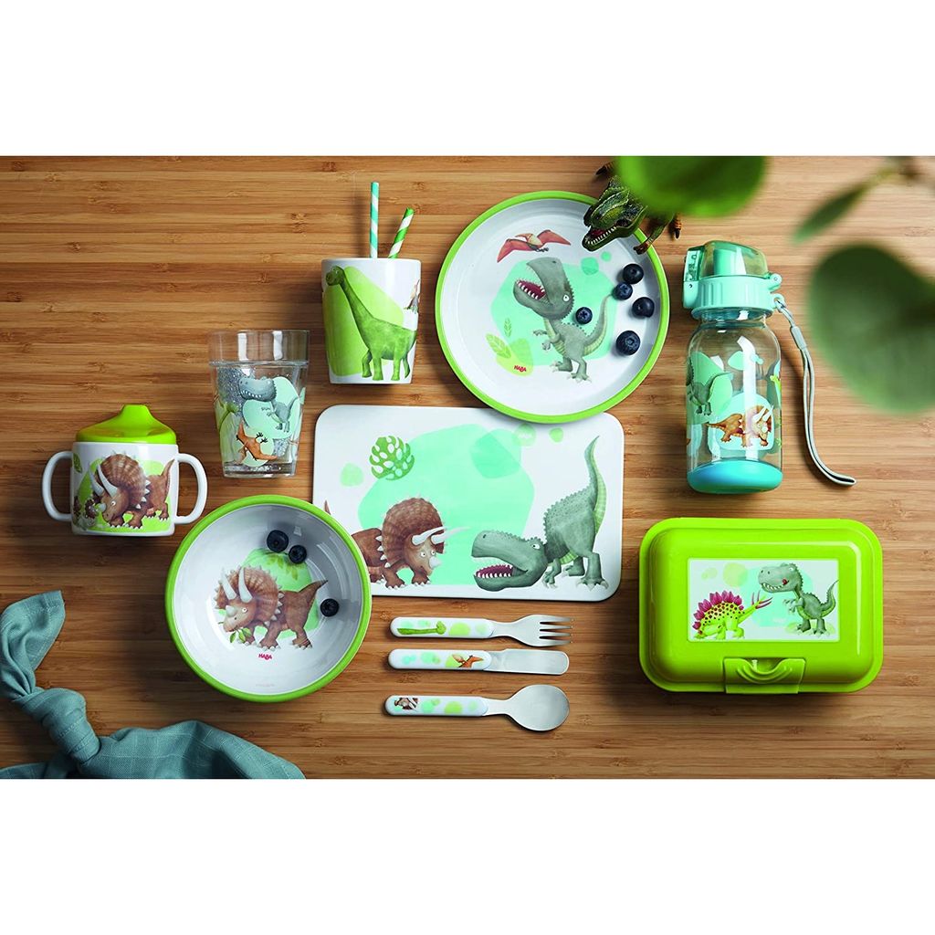 HABA Gourde Dinos - Bouteille Enfant 400ml Sans BPA, Facile à Nettoyer Avec Lanière