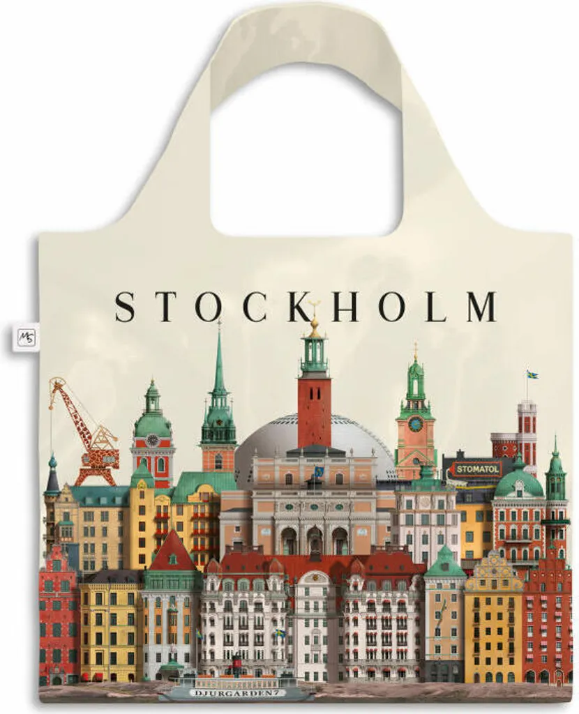 Martin Schwartz Totebag Stockholm, faltbare Tragetasche mit Städtemotiv, Einkaufstasche, Polyester, 46 x 46 cm, MS0803