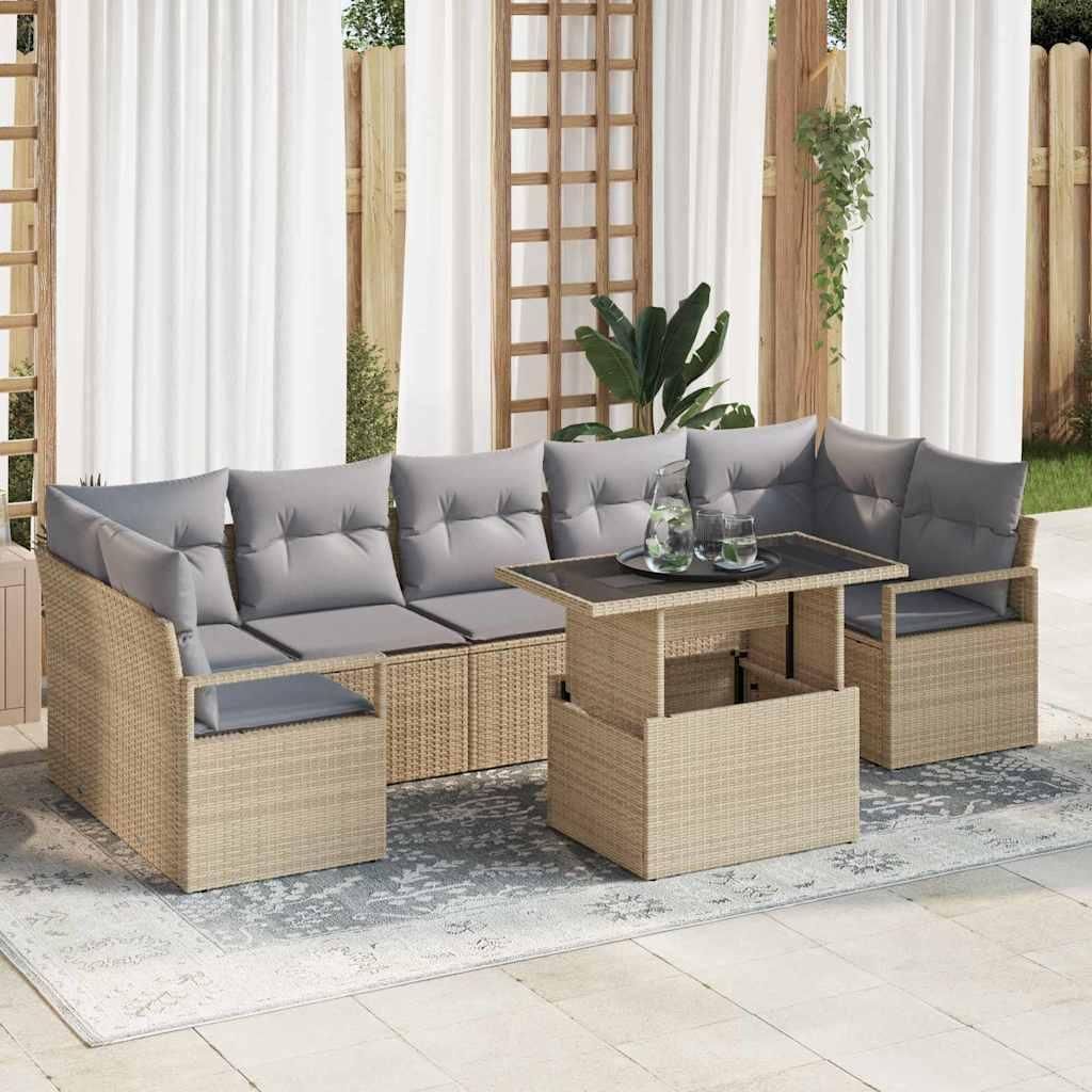 Maison Exclusive - Garten-Sofa-Set mit Speicher 8 pcs Beige Poly Rattan