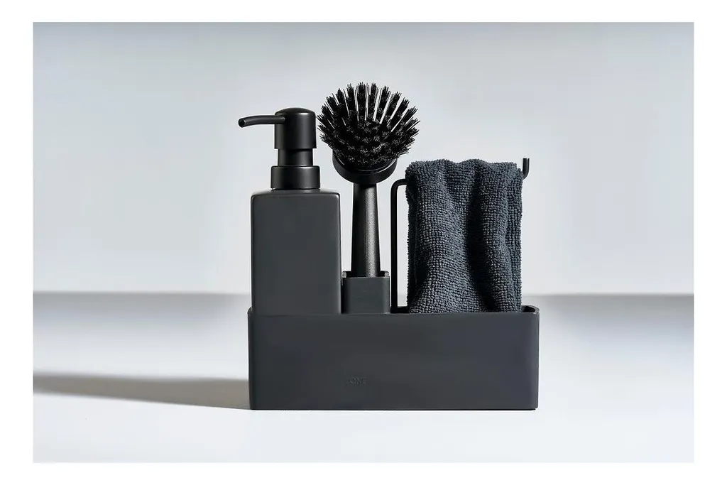 Kit vaisselle noir Zone pour cuisine - Rangement évier avec chiffon doux