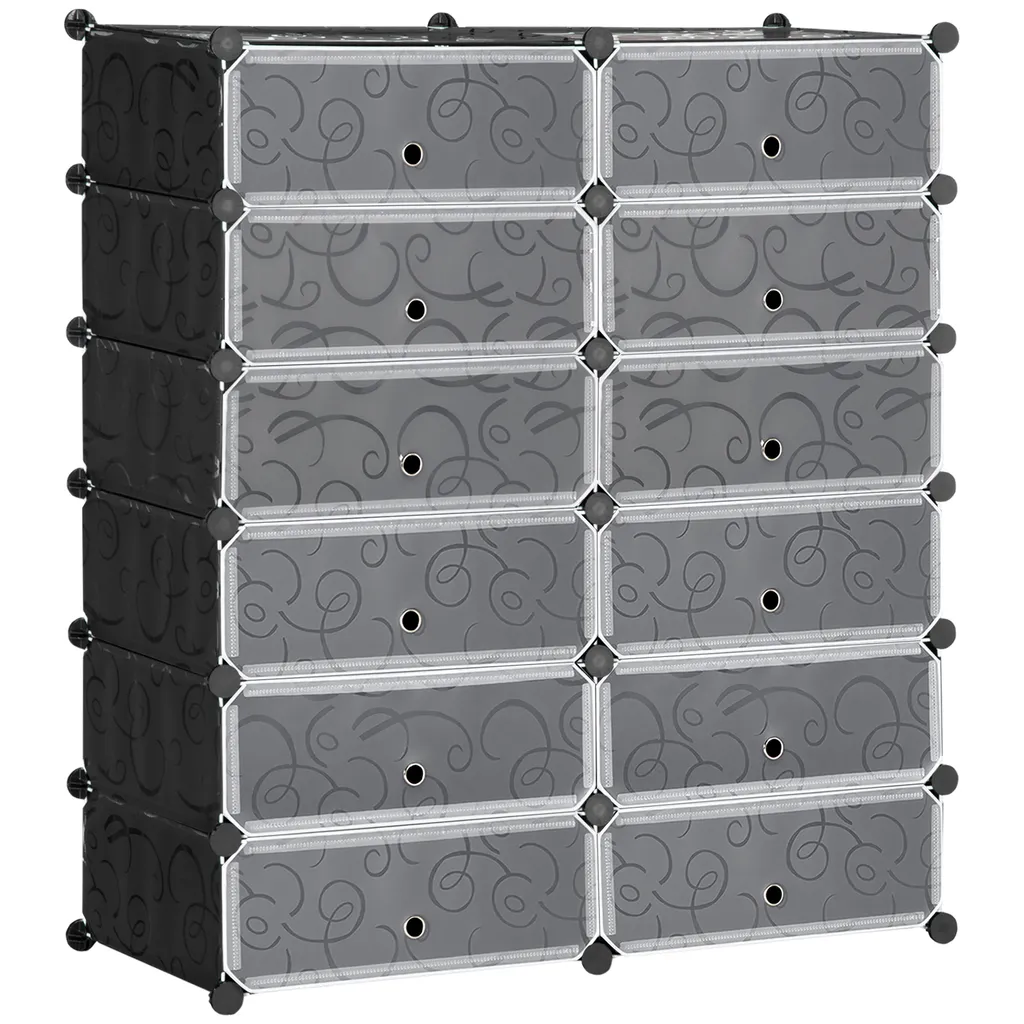 HOMCOM Armoire à Chaussures Modulable 12 Cubes 24 Paires Noir et Blanc