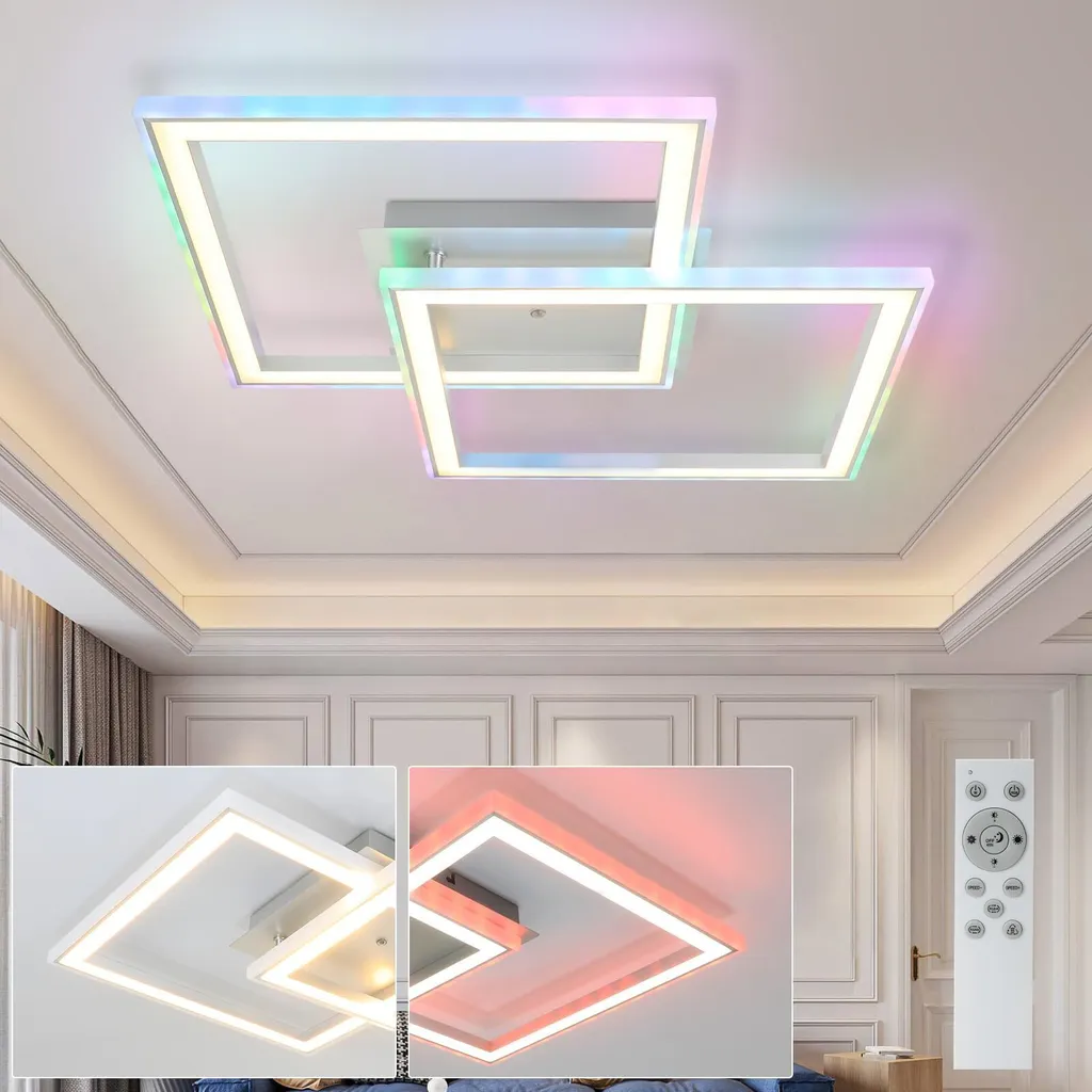 Plafonnier LED RGB 40W avec Variateur et Télécommande, Finition Blanche