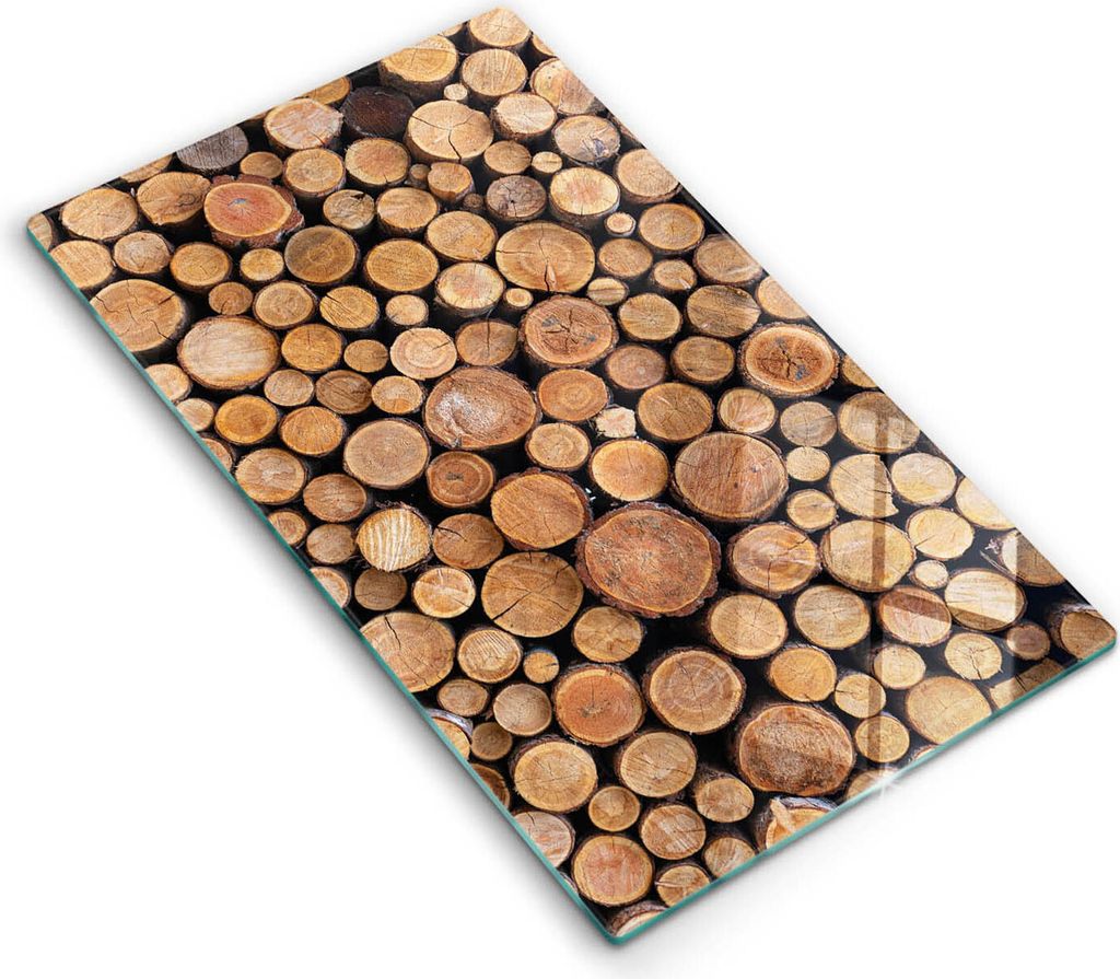 Glasschneideplatte - Herdabdeckplatte - 30x52 cm - Schneidebrett - Spritzschutz - Baumstämme