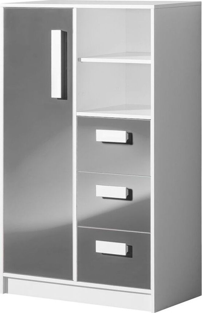 Kinderzimmer - Kommode Walter 05, Farbe: Weiß / Grau Hochglanz - 133 x 80 x 40 cm (H x B x T)