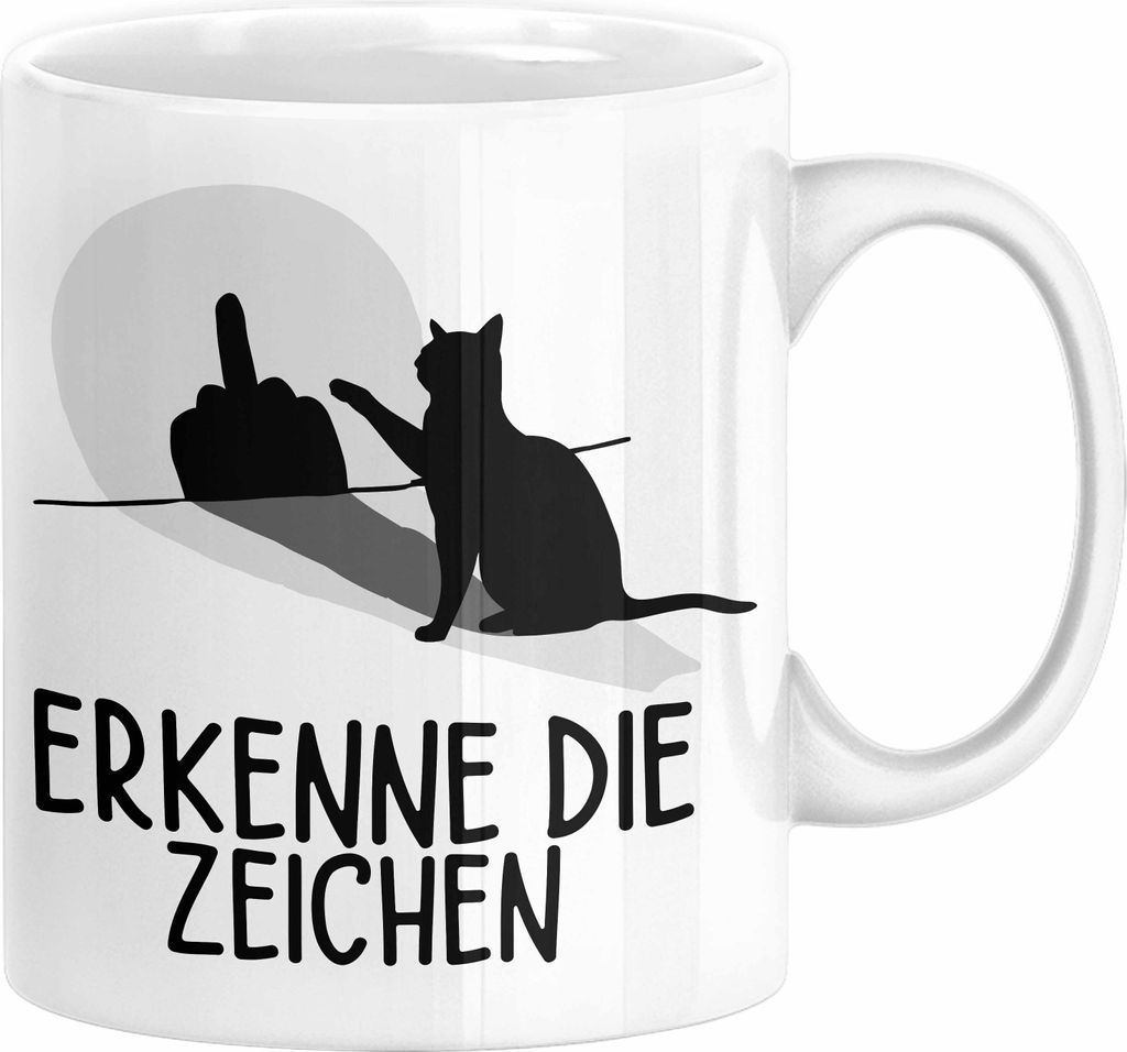 Erkenne Die Zeichen Tasse Geschenk Tasse Mittelfing** Geschenkidee Kaffee-Becher Sarkasmus Spruch (Weiß)