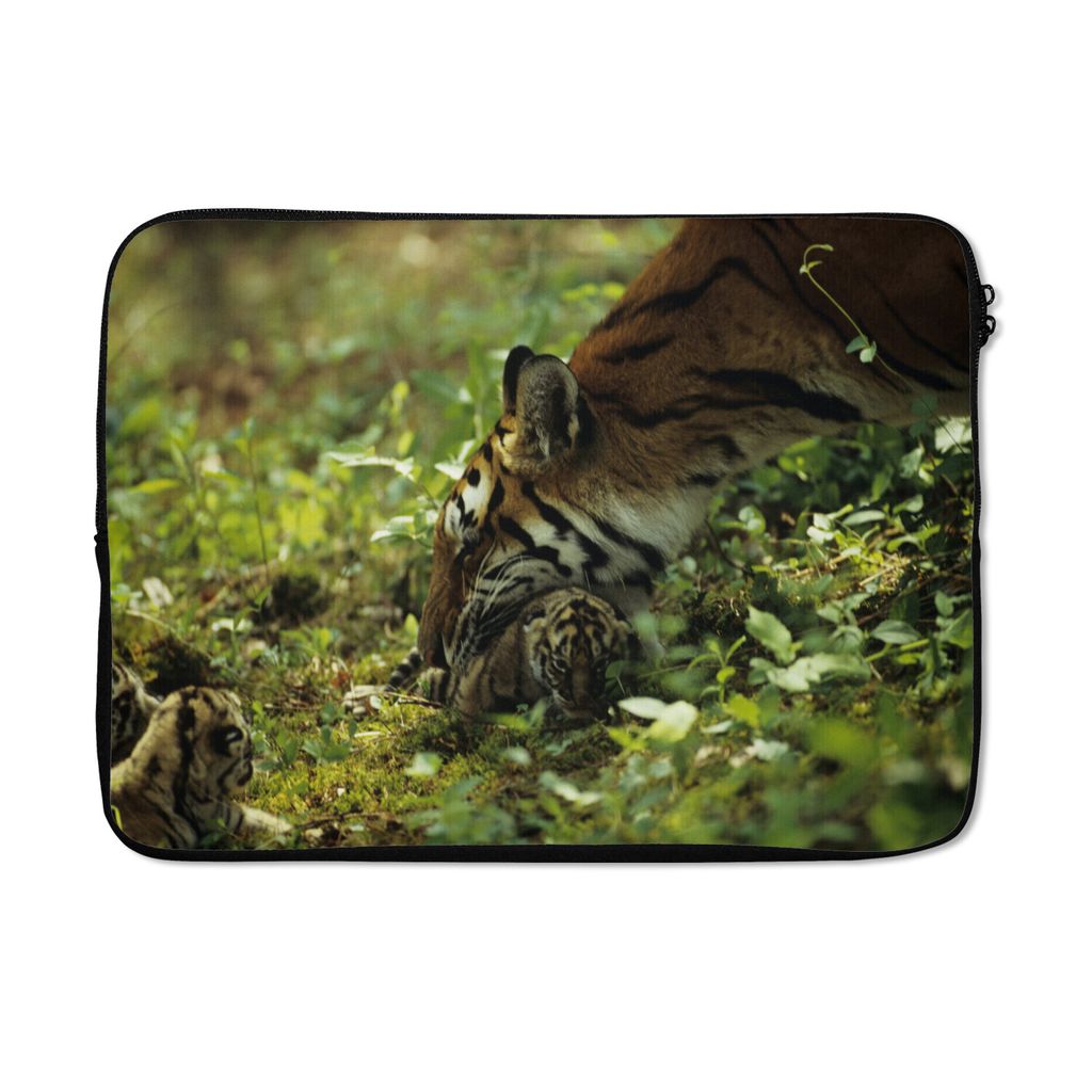 MuchoWow Laptop Hülle 13 Zoll Tiger - Pflanzen - Jungtier Laptoptasche - Laptophülle - Sleeve - Rundumschutz
