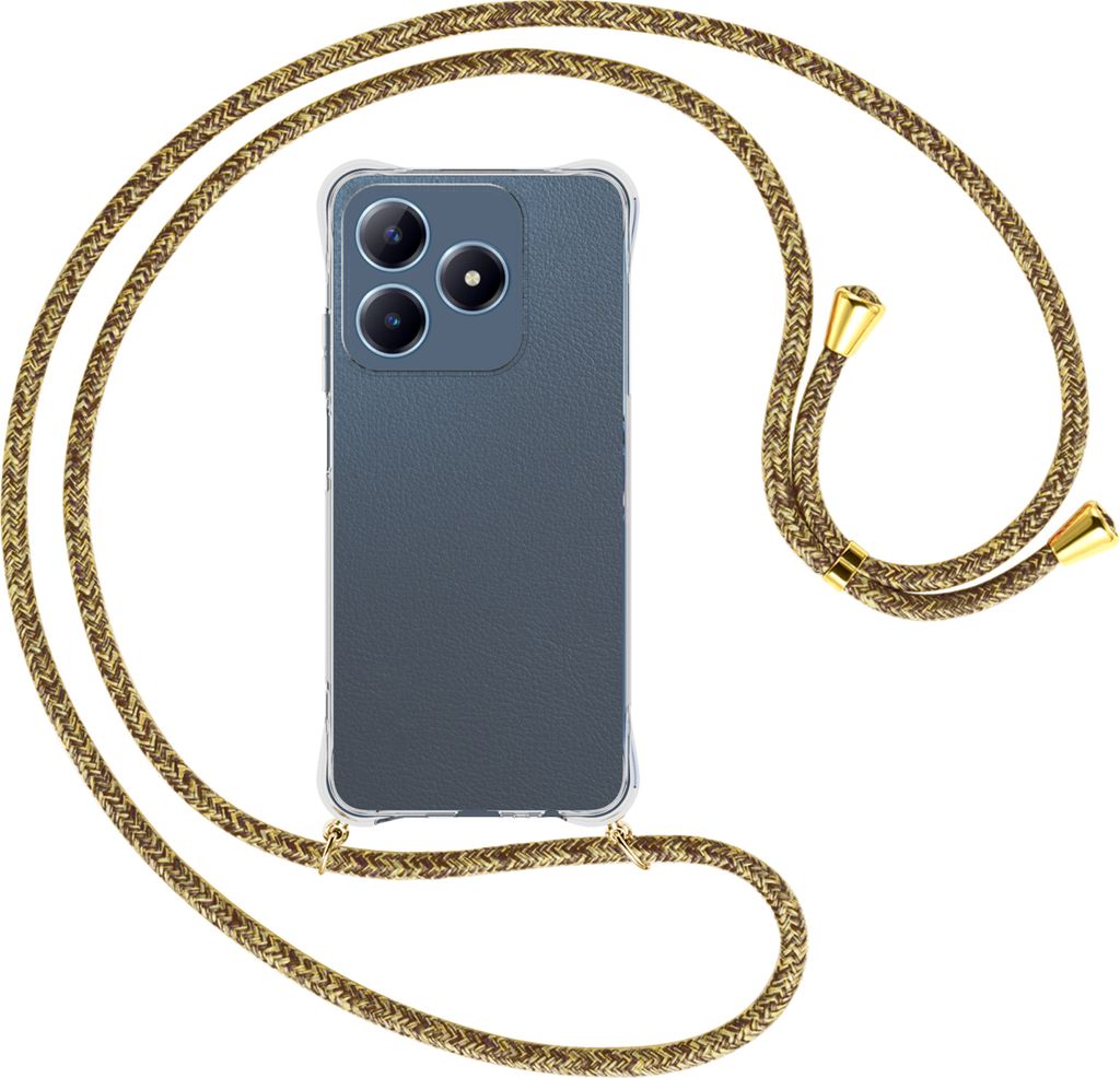 Handykette Backcover-Schutzhülle mit Band (Metall goldfarben) für Realme C63 4G - braun+beige