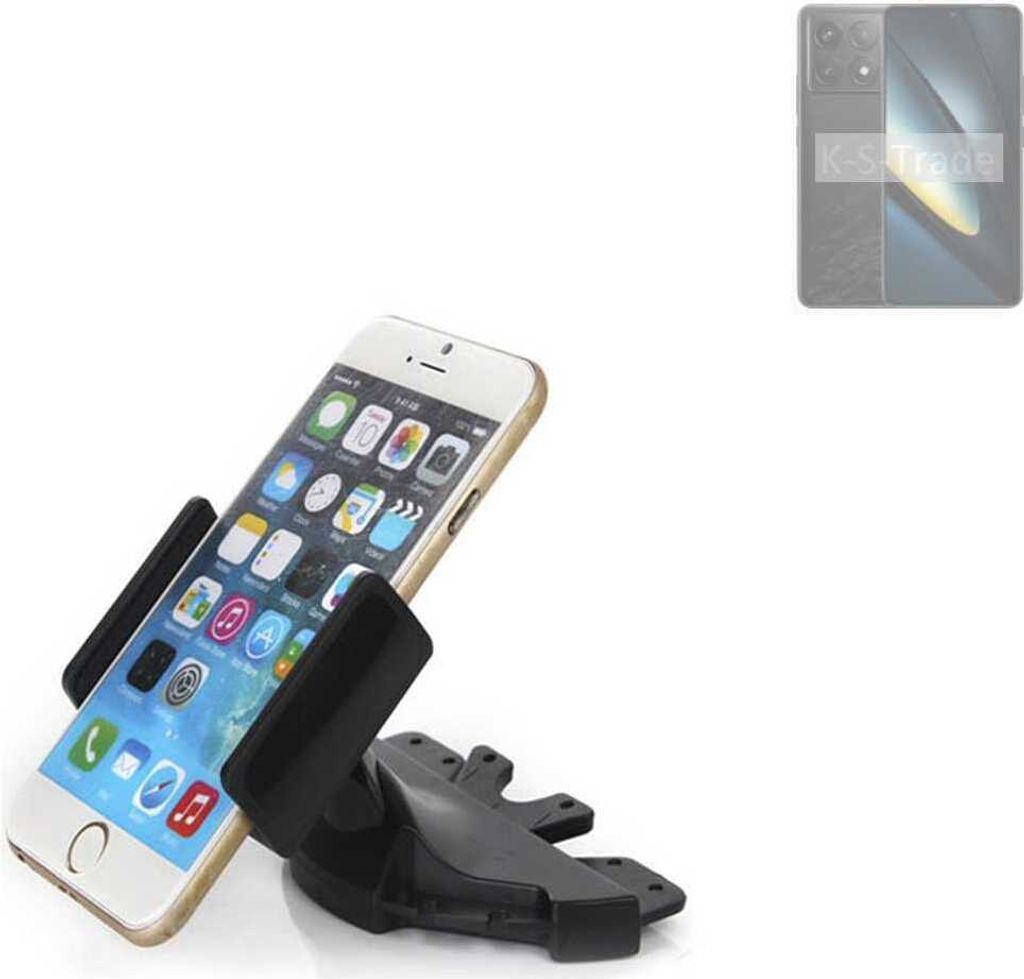 K-S-Trade CD Schlitz Halterung kompatibel mit POCO F6 Pro Autohalterung KFZ-Halter Radio Handy Halterung 360° drehbar schwarz