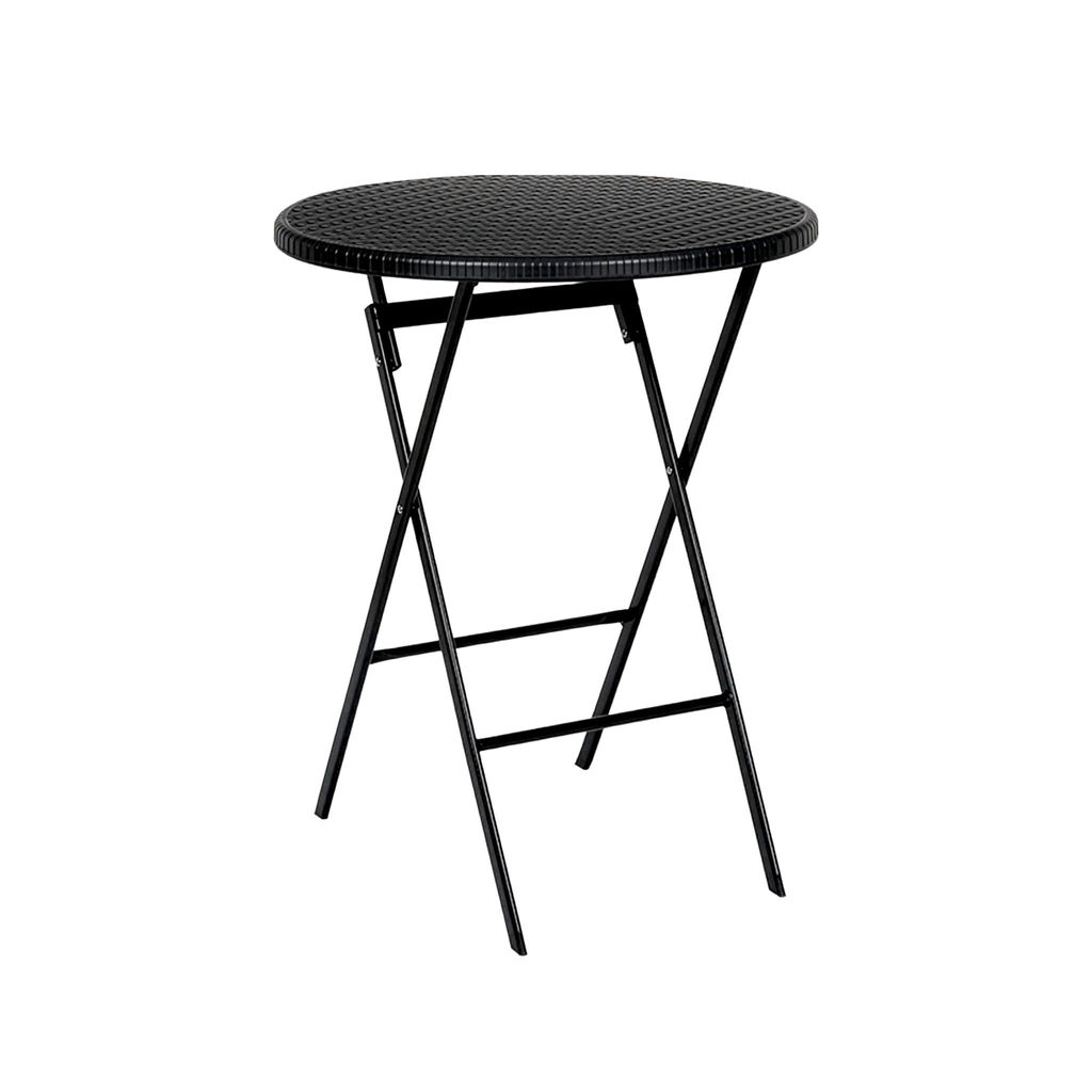 Floordirekt Klapptisch Toyama runder Gartentisch klappbar Ø60 cm schwarzer Balkontisch in Rattan-Optik wetterfest stabil bis 60 kg platzsparend