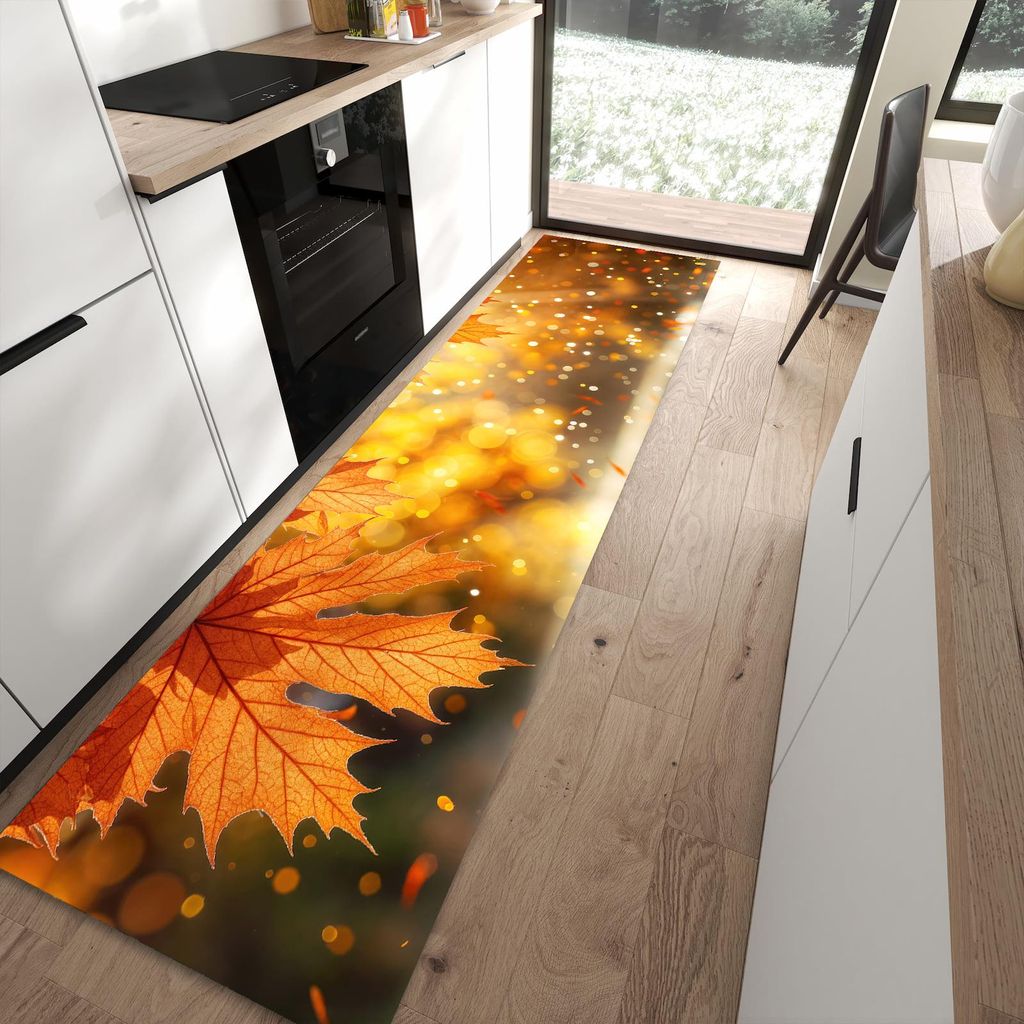 Küchenteppich 80x300cm rutschfest & abwischbar PVC Läufer - Sanfte Herbstblätter