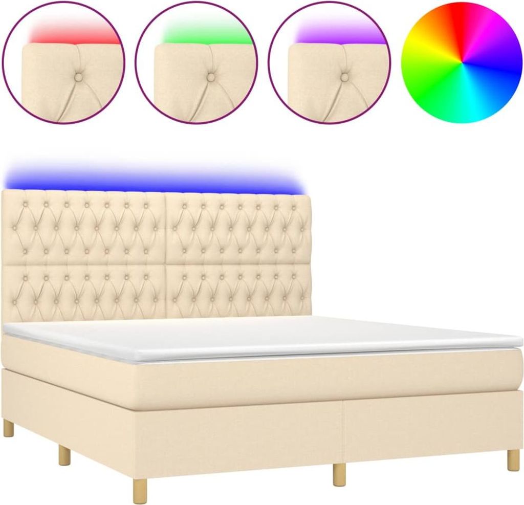 vidaXL Boxspringbett mit Matratze & LED Creme 160x200 cm Stoff