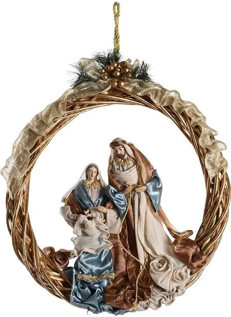 Crèche de Noël Bleue et Or en Couronne Festive DKD Home Decor