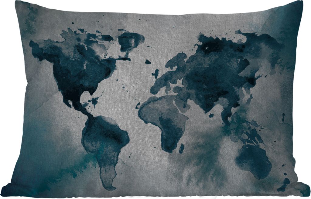 MuchoWow Outdoor Kissen - Weltkarte - Abstrakt - Aquarell - 50x30 cm - Wetterfest - Lounge Kissen - Sofa kissen - Wohnzimmer Dekoration