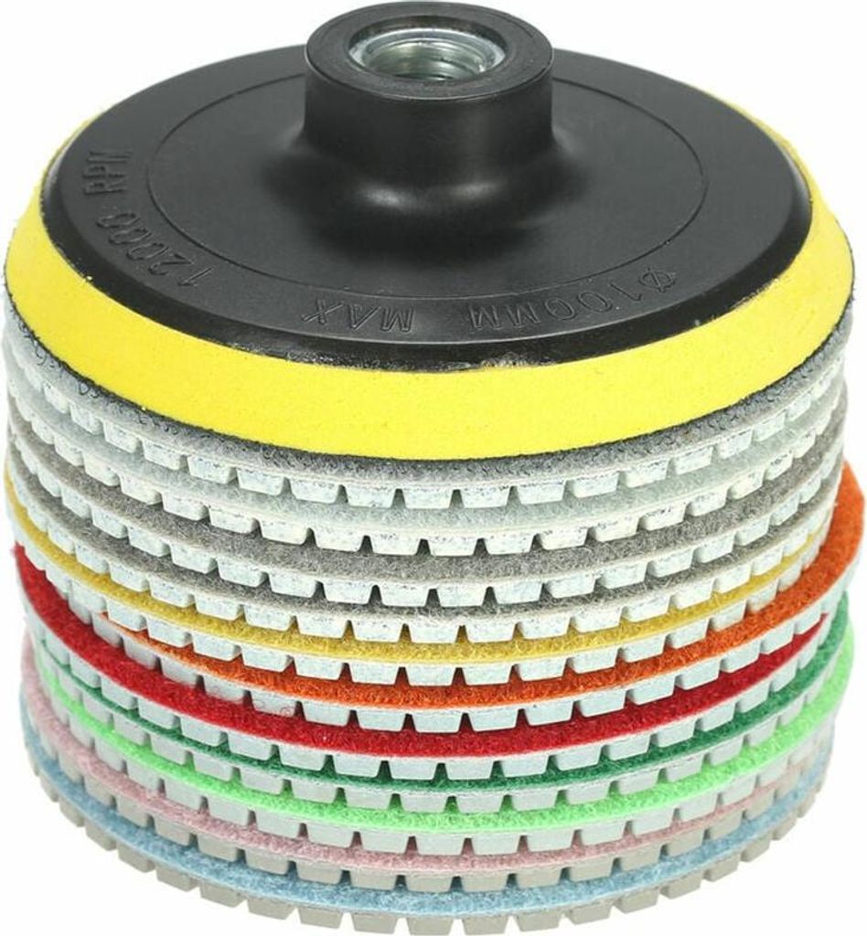 Diamantschleifscheiben-Set, 11-teilig, 4 Zoll Diamant-Nasspolierscheiben + 1 Stützteller für Granit, Marmor, Stein, Keramikfliesen, Beton