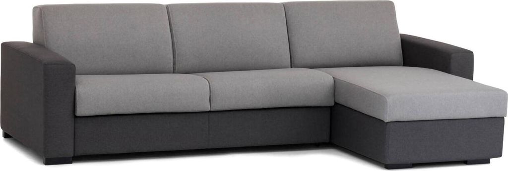 Schlafsofa Alicya, Ecksofa, 100% Italy, Sofa mit Drehöffnung, mit Wendebehälter Halbinsel, mit Standard-Armlehnen, Cm 280x95h90, Grau und Anthrazit