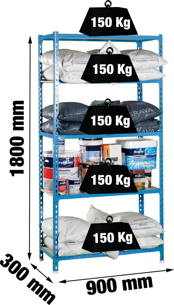 PROREGAL Schwerlastregal MULI | HxBxT 180x90x30cm | 5 Fachböden | Fachlast 150kg | Blau | Lagerregal Kellerregal Werkstattregal Metallregal Fachbo...