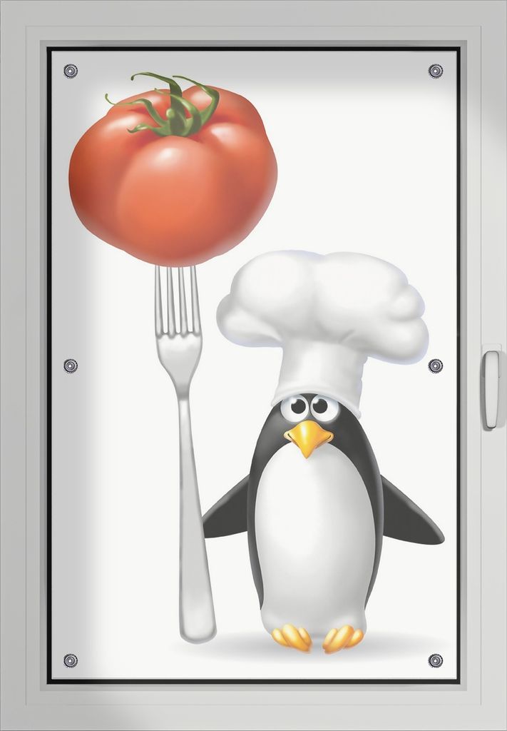 Wallario Lichtschutzbild, Dekorativer Sichtschutz Sonnenschutz 60 x 93 cm mit Motiv: Pinguin Koch - Verdunklung ohne Bohren