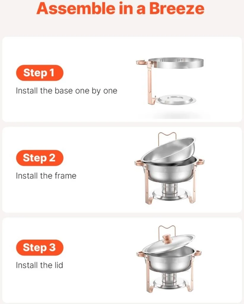 Réchaud de Buffet Inox 4,7L Or Rose - Accessoire Restauration de Luxe