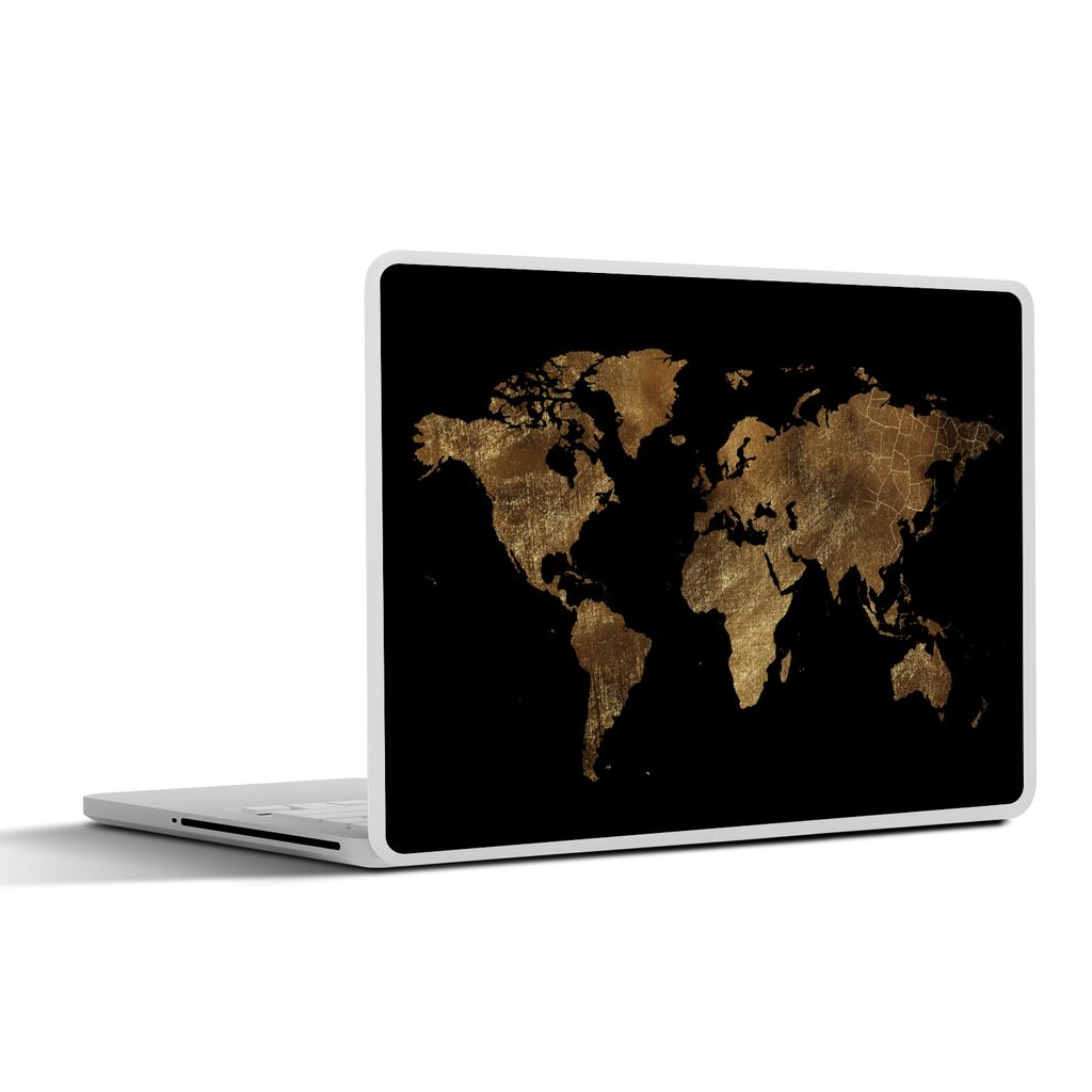 MuchoWow Laptop Aufkleber Sticker Cover Weltkarte - Gold - Luxus - Erde - Schwarz 40x30 cm - Laptop Dekoration - Selbstklebend