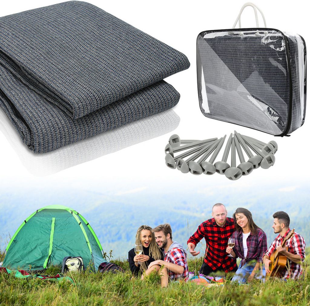 Clanmacy Zeltteppich 250X500cm Vorzeltteppich Campingteppich Outdoor Teppich Vorzeltboden Zeltunterlage Zeltboden für Zelt Wohnmobil Blau-grau