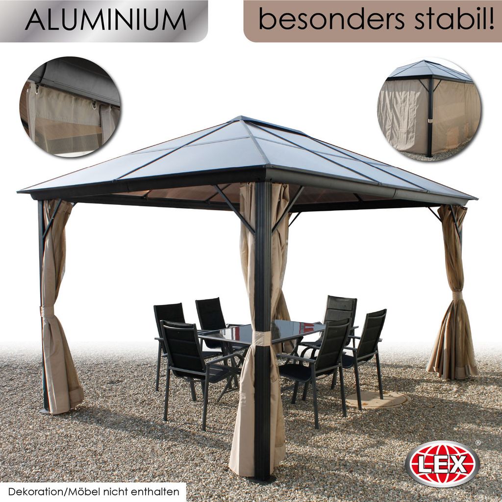 XXL Luxus Pavillon 3x4 m Alu Gartenpavillon Gartenzelt Hardtop inkl. Seitenteile