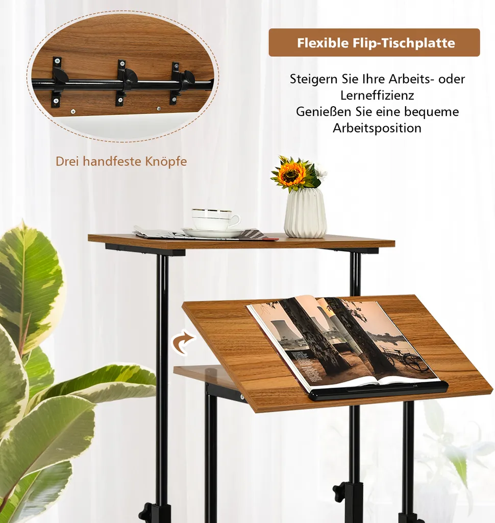 Table pour ordinateur portable réglable en hauteur et stable à brun - 6