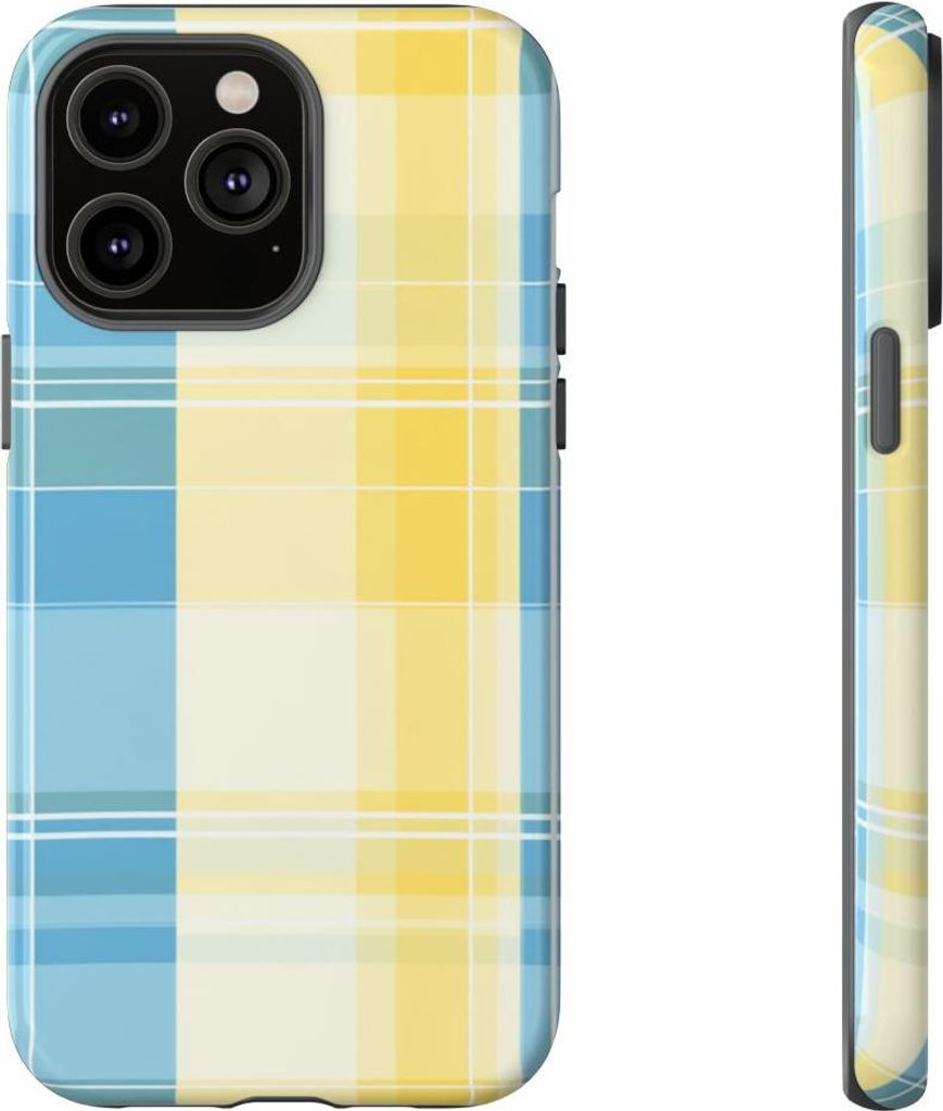 Ozeanblaues und gelbes Karomuster – Hülle Kompatibel mit iPhone 14 Pro Max