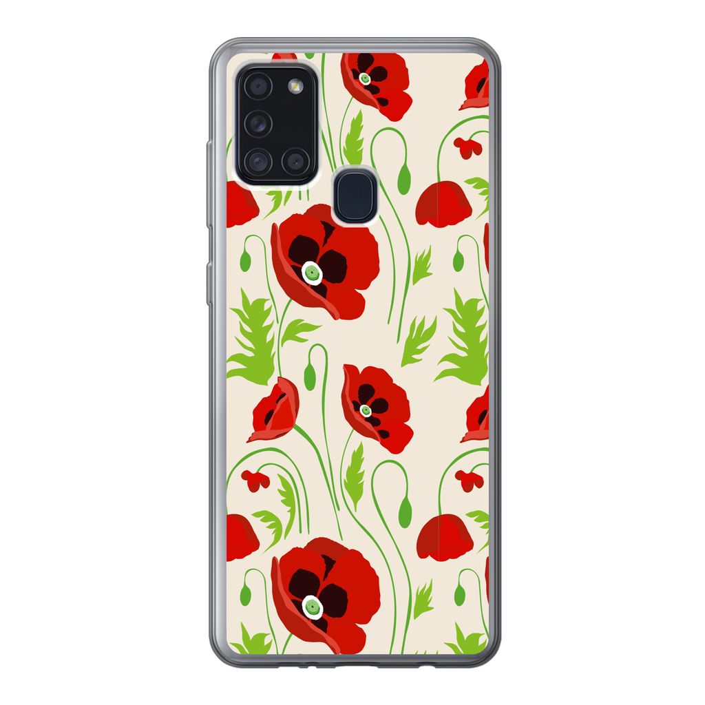 MuchoWow Handyhülle Schutzhülle Hülle für Samsung Galaxy A21s Blumen - Mohn - Muster Silikon Softcase Handy Hülle - Hartschale