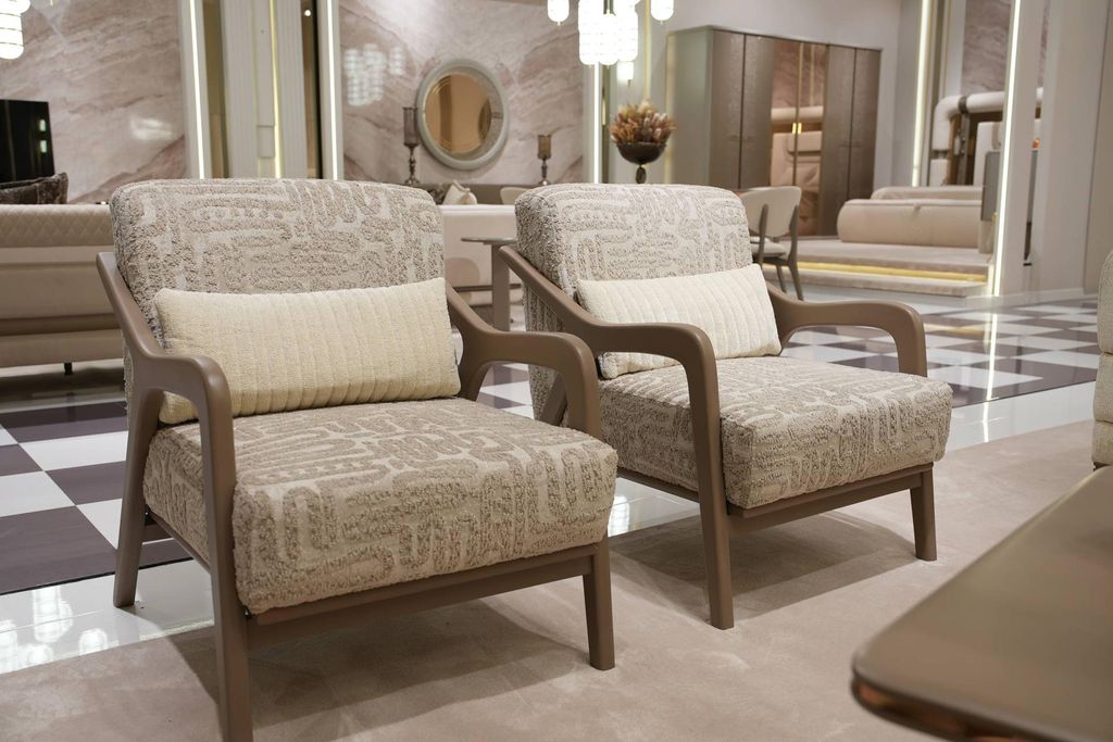 Moderner Beigefarbener Stoffsessel im eleganten Design im Doppelset