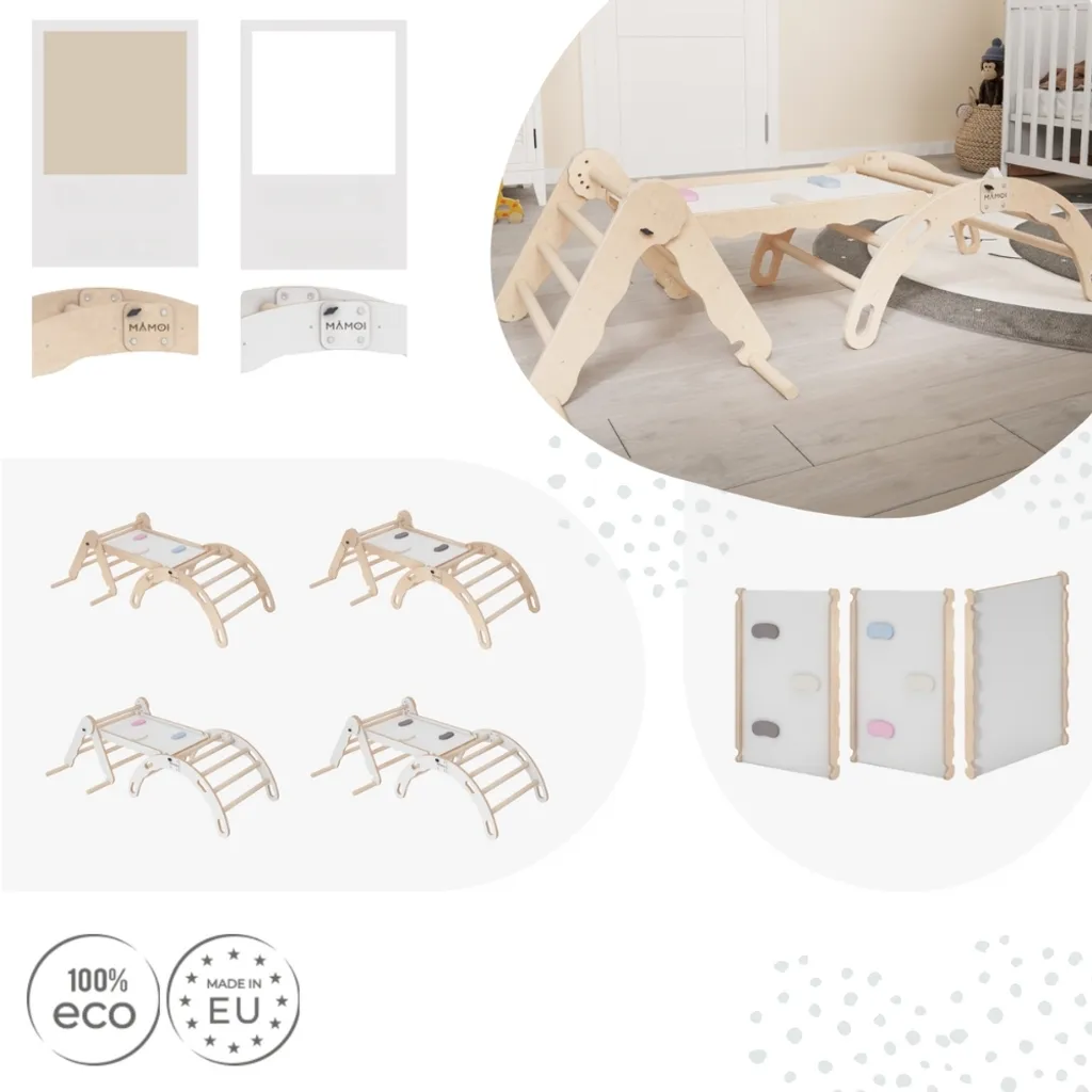 Triangle d'escalade modulable en bois et arc de bascule pour bébé - 3